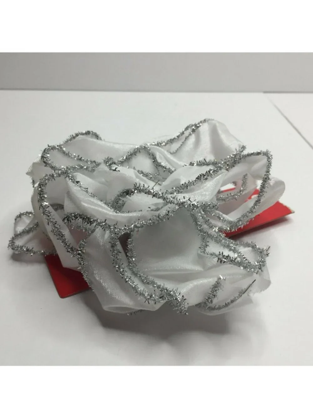 Premium Bow White Silver Tinsel Glitter Shimmer Craft Wreath Decorating Bow